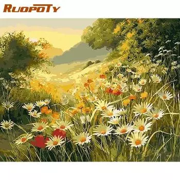 RUOPOTY рамка DIY картина по номерам набор цветов картина по номерам для взрослых современные настенные художественные декоры ручная роспись дома подарок своими руками