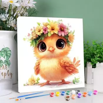RUOPOTY Рамка Diy Paint By Numbers Beginner Kits Мультяшные животные Курица Handcrafts Легко рисовать на холсте Для Diy Gift Home Decor 20x20cm with frame