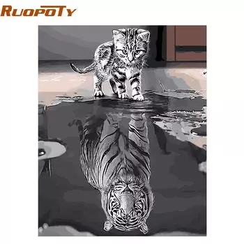 RUOPOTY рамка прекрасный кот DIY набор для рисования по номерам животные ручная роспись маслом уникальный подарок для домашнего декора 40x50 см произведение искусства 40x50CM NO Frame
