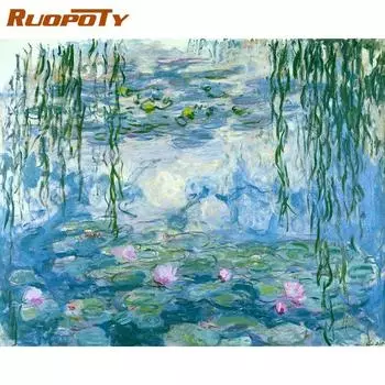 RUOPOTY Рамка «сделай сам», картина по номерам, цветы лотоса, наборы красок по номерам для взрослых, домашняя настенная художественная картина, подарок «сделай сам», искусство 60x75 см 40x50CM NO Frame