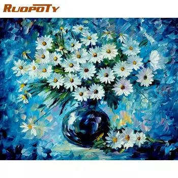 RUOPOTY Рамка «сделай сам», набор для рисования по номерам, цветы, настенная живопись на холсте, акриловая краска по номерам, набор для домашнего декора