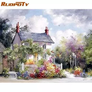 RUOPOTY рамка сельский дом DIY картина по номерам ручная роспись маслом на холсте домашний декор настенная картина 40x50 см