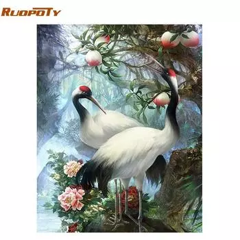 RUOPOTY рамка венценосный журавль DIY набор для рисования по номерам животные каллиграфия живопись настенная художественная картина акриловая краска для домашнего искусства
