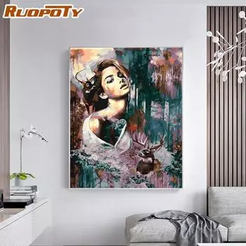Ruopoty Ретро Женщины DIY Наборы для рисования по номерам Акриловая краска на холсте DIY Рисунок Картина маслом для домашнего декора Wall Art 40x50CM
