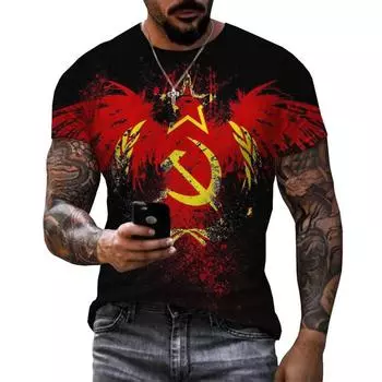 Russia Flag National Emblem Pattern 3D Printed T-Shirts Summer Casual Round Neck Loose Short Sleeve Men s T-shirts XS