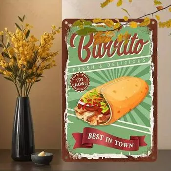 Rustic Aluminum Burrito Sign, UV Printed Wall Art. Vintage Style, Waterproof & Dustproof. Ideal for Indoor/Outdoor Home Decor. 20x30cm белый
