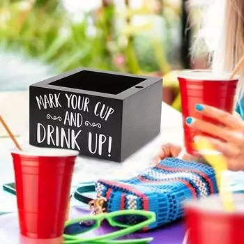 Rustic Charm Cup Holder - Wood Drink Dispenser with Marker Slot for Easy ID - Perfect for Coffee Shops, Bars, Parties чёрный