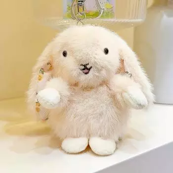 Rustic Ear Hanging Rabbit Plush Pendant With Broken Flowers Inside Ears For Gift StyleA