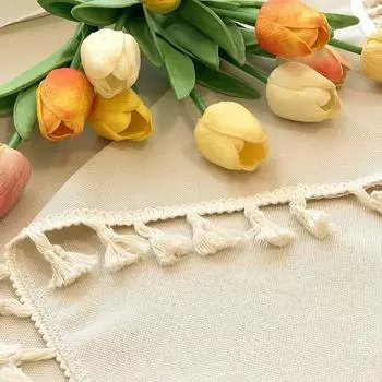 Rustic INS Tassels Tablecloth Cotton Linen Wedding Reception Table Cloth Bohemian Tea Table Dining Table Decoration 60x60cm бежевый