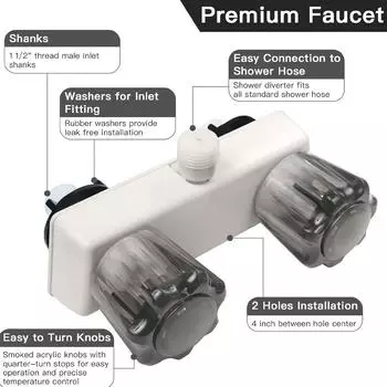 RV Shower Faucet with Dual Knobs Camper Shower Faucet Replacement RV/Motorhome Shower Faucet Valve Diverter for Travel белый