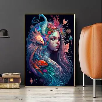 Рыба Фея DIY 5D алмазная живопись Фэнтези Русалка полная алмазная вышивка аниме Красота Алмазная мозаика наборы домашний декор стены Full Round 20x30CM