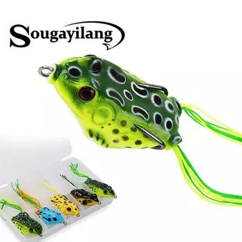 Рыболовная приманка Sogayilang, мягкая наживка, 5 шт., лягушка с коробкой, комбинированная наживка для верхней воды, ловля окуня 5pcs with box