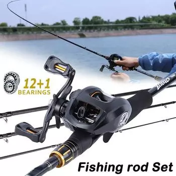 Рыболовный набор 2,1 м/2,4 м, 4-секционная удочка для удочки Baitcaster и комплект рыболовных катушек для литья 13BB 2.1m Rod with Left