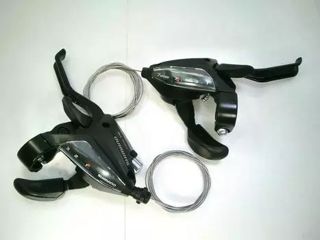Рычаг Shimano 3x7 скоростей, 2 пальца, черный, левый и правый, комплект 602, тормоз/переключение ST-EF500 чёрный