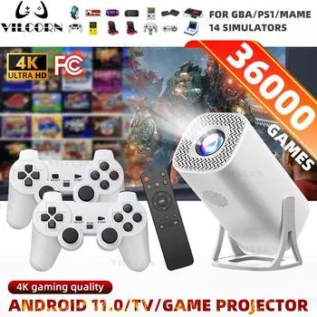 S40 Max Mini Projector 4K 1080P BT 1280*720P Встроенные 3600 Игры Поддержка IOS/Android/планшета/ПК Наружная проекция с геймпадами