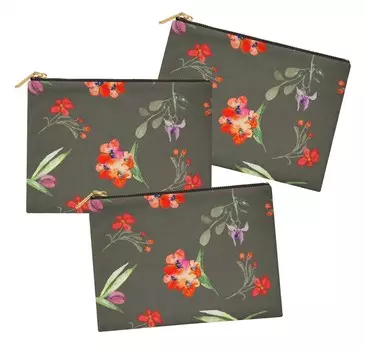 S4Sassy Grey Leaves & Tulip Floral Многоцелевой косметичка Пенал Косметичка Упаковка 3-6 x 8 6 x 8 Inches серый