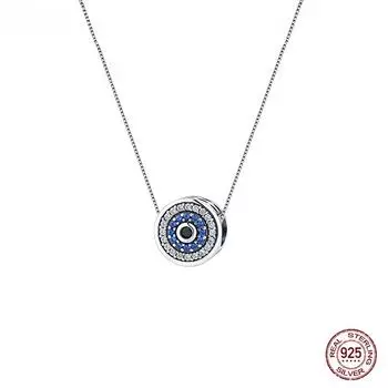 S925 100% серебро, синий кристалл, ожерелье сглаза, цепочка на шею Lucky Eye для женщин, подарок на день рождения, ювелирные украшения 45cm
