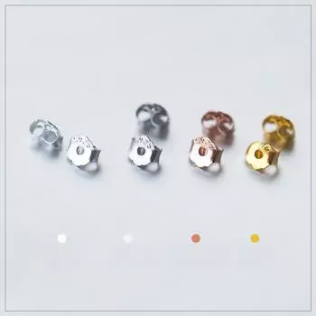 S925 Anti-Drop Ear Clip & Back Ear Stamp в золоте - Белый Грибной Дизайн 4mm Gold Pair