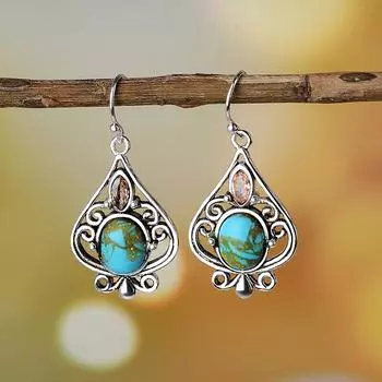 S925 Anting Perak Sterling Mode Retro Tekstur Besar Oval Biru Batu Pasir Anting Pesta Pernikahan 925 Perak Perhiasan green