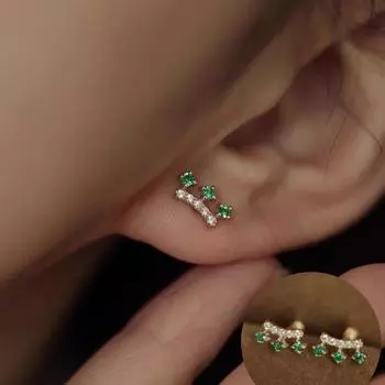 S925 Серьги-гвоздики с серебряной короной Изумрудный циркон Маленькие серьги-гвоздики Специальный интерес Легкие роскошные серьги-гвоздики с улучшенным дизайном Ins 925 золотой