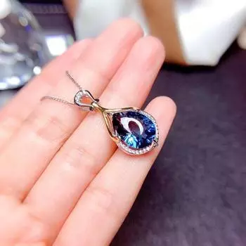 S925 Серебряное ожерелье 45 см с натуральным сапфиром, подвески для женщин, ожерелья в стиле бохо, подвеска с сапфиром 45cm синий