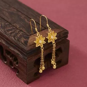 S925 серебряные новые двухмирные серьги-крючки с лотосом универсальные двухмирные серьги с бахромой женские серьги в форме лотоса модные 925 silver