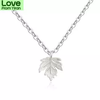 S925 Серебряный 45 см кулон Mecklace Maple Leaf для женщин Bohemia Leaf ожерелье цепочка Растение Серебряный 925 ожерелье Naszyjnik белый