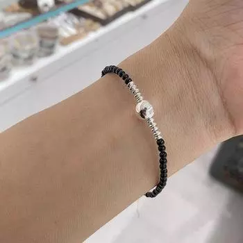 S925 Серебряный браслет с жемчугом и черным агатом