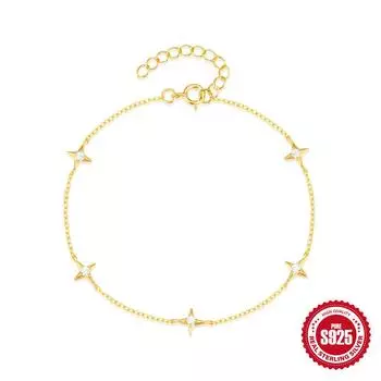 S925 Silver Diamond-Encrusted Gypsy Star Bracelet Women S Fashion Four-Pointed Star Niche Design High-End Personalized Jewelry 925 silver золотой