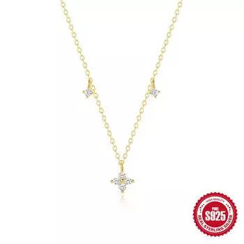S925 Silver Diamond Petals Four-Leaf Flower Stacked Necklace Female Exquisite Cold Feeling Light Luxury Noble Feeling Flash Diamond Collarbone Chain 925 silver золотой