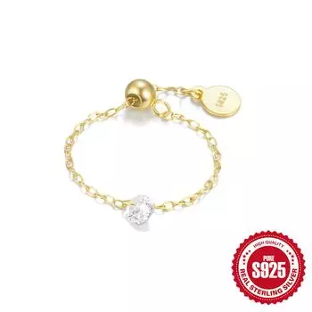 S925 Silver Light Luxury Inlaid Zircon Geometric Pearl Ring Women S Opening Tide Silver Jewelry Adjustable Chain Ring Opening Adjustable