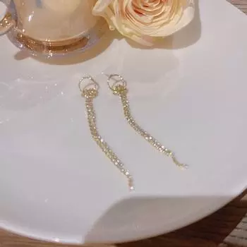 S925 Silver Needle Korean Tassel Earrings: Versatile Long Diamond Circle Design for Women null золотой