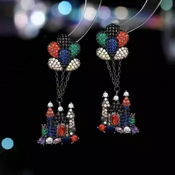 S925 Silver Needle Light Luxury Premium Earrings Color Zircon Inlaid Creative Design Balloon Castle Earrings