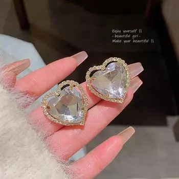 S925 Silver Rhinestone Love Earrings: European & American Style, Exquisite Design, Luxurious Niche null золотой