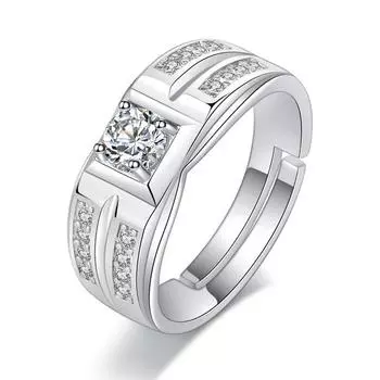 Кольцо из серебра 925 пробы, модное мужское кольцо с двумя рядами циркония, простое кольцо с платиновым напылением, разомкнутое регулируемое обручальное кольцо one size