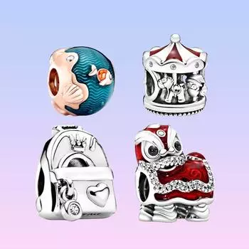 S925 Sterling Silver Adventure Bag Shimmering Ocean Wave & Fish Charm fit Bracelet DIY Jewelry for Women Birthday Gifts