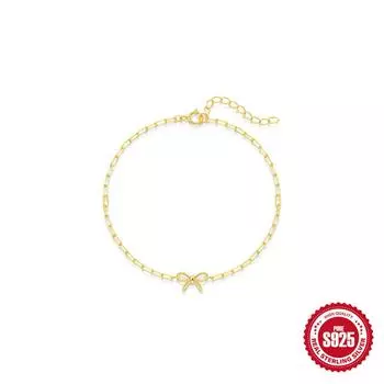 S925 Sterling Silver Daily With Glossy Bow Paperclip Chain, Bracelet Simple And Elegant Bracelet 925 silver золотой