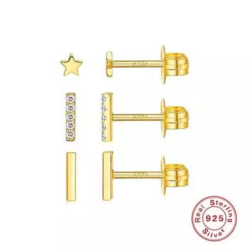 S925 Sterling Silver Fashion Personality Mini Five-Pointed Star Straight Diamond Set Of 3 Sets Of Stud Earrings 925 silver