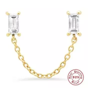 S925 Sterling Silver Geometric Creative Simple Single Diamond Chain Earrings Stud Earrings Line Ins Hipster Earrings 925 Silver