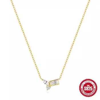 S925 Sterling Silver Geometric Element Horse Eye Splicing Diamond Versatile Fashion Clavicle Chain Necklace Design Sense Necklace 925 silver золотой