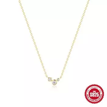 S925 Sterling Silver Geometric Square Diamond Round Diamond Splicing Square And Circle Fusion Fashion Clavicle Chain Necklace 925 silver золотой