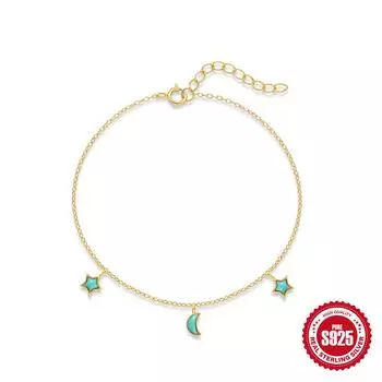 S925 Sterling Silver Geometric Star Moon Mix And Match Bracelet Women S Turquoise Non-Collision Personalized Versatile Chain Finger Jewelry 925 silver золотой