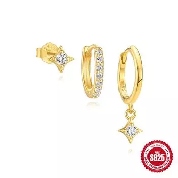 S925 Sterling Silver Geometric Zircon Earrings Set With Diamond Petals Temperament Removable Pendant Earrings 925 Silver