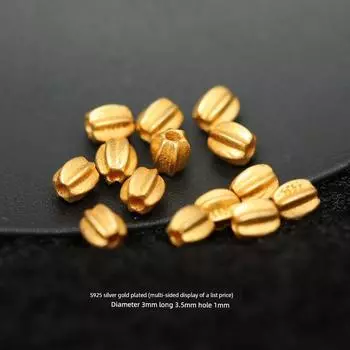 S925 Sterling Silver Gold Plated Auspicious Cloud Spacer Beads Barley Bead Pumpkin Beads DIY Bracelet Hand-Knitted Rope with Beading Accessories Silver-gold-plated barley spacer beads