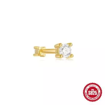 S925 Sterling Silver Horse S Eye Flower Diamond Crown Stacked Double Sided Cartilage 16G Spiral Piercing Earrings