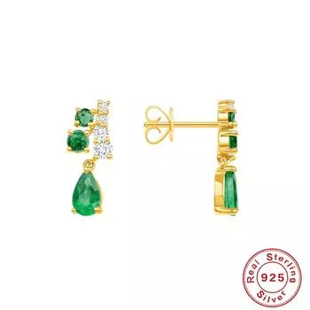 S925 Sterling Silver Ins Wind Row Diamond Chic And Smart Daily Wear Green Water Drop Pendant Stud Earrings 925 silver золотой