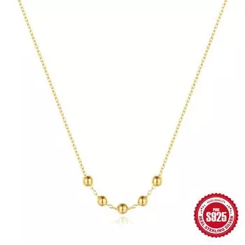 S925 Sterling Silver Niche Design High-End Sliding Silver Bead Necklace Women S Versatile Temperament Collarbone Chain Jewelry 925 silver золотой