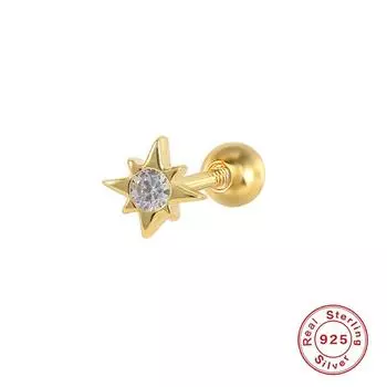 S925 Sterling Silver Octagonal Star Pattern Diamond Piercing Single Stud Earrings Best Selling Cold Wind Trend Earbone Stud Earrings