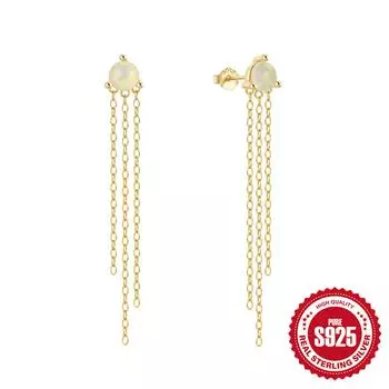 S925 Sterling Silver Personalized Opal Diamond Fringed Chain Earrings Stud Earrings Slimming Premium Earrings 925 Silver золотой