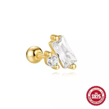 S925 Sterling Silver Red Earrings Square Gravel Popping Stud Earrings Exquisite Versatile Twist Ball Ball Puncture Earbone Stud